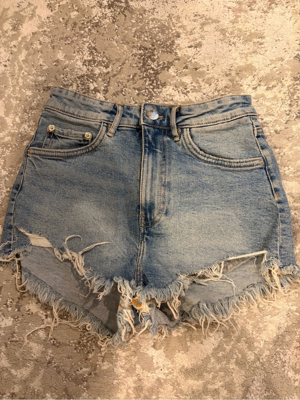 Zara high rise Frayed Hem Light Blue Denim Shorts